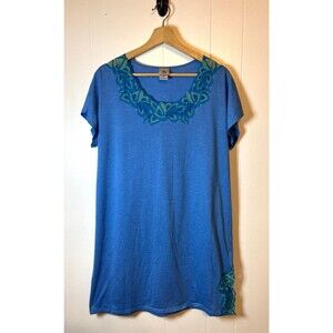 Natori Women's Nightshirt Blue Lace Applique Neckline & Side Size Medium
